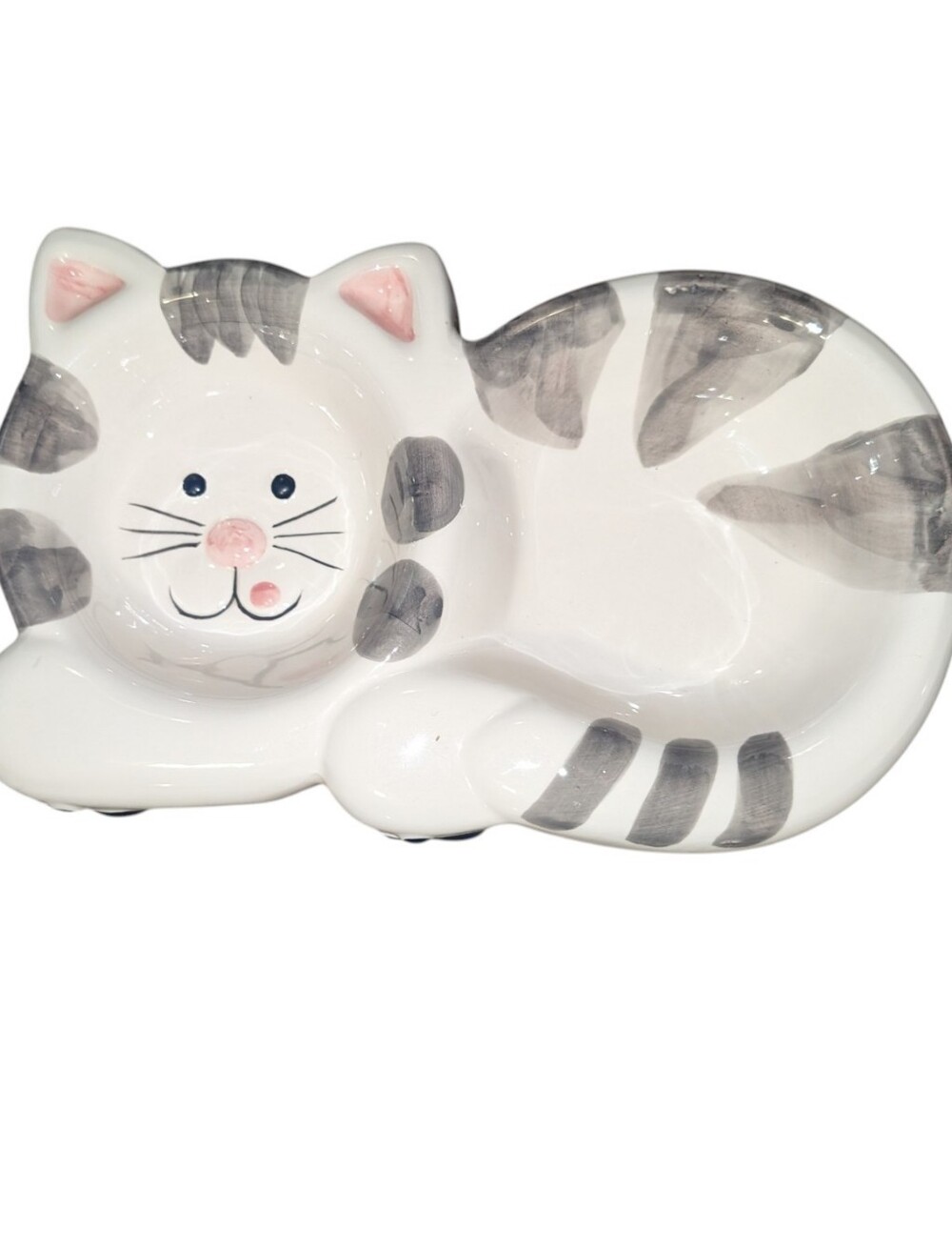 Vintage Ceramic Cat Shaped Double Bowl Dish Water and Food Cute Hand Painted